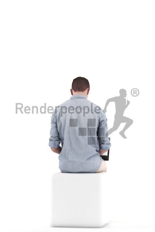 Realistic 3D People model by Renderpeople – white man in smart casual look, sittingand working with laptop