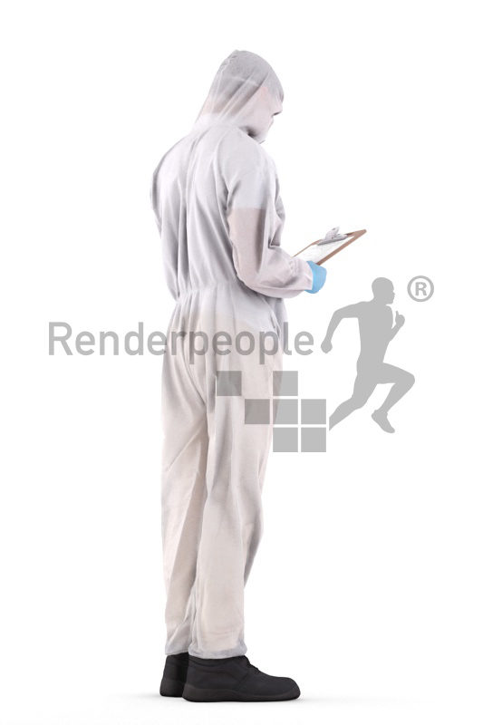3d people medical, white 3d man reading and wearing gloves