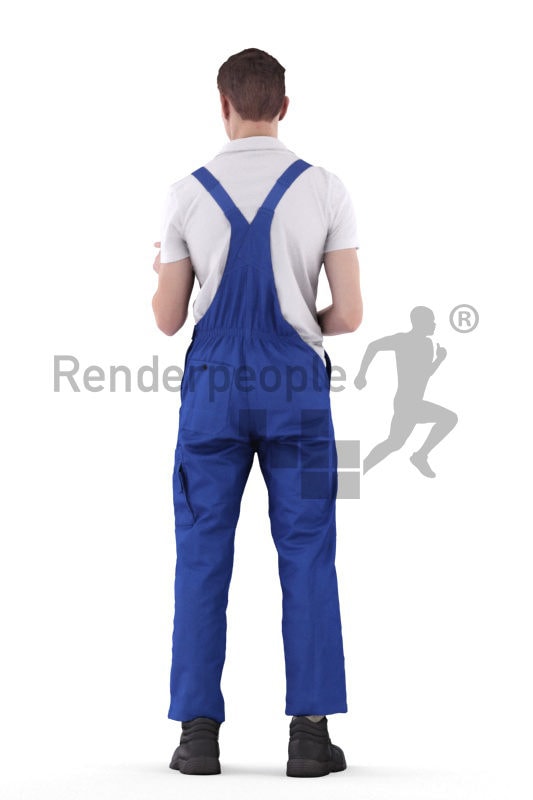 3d people worker, white 3d man standing and holding tablet