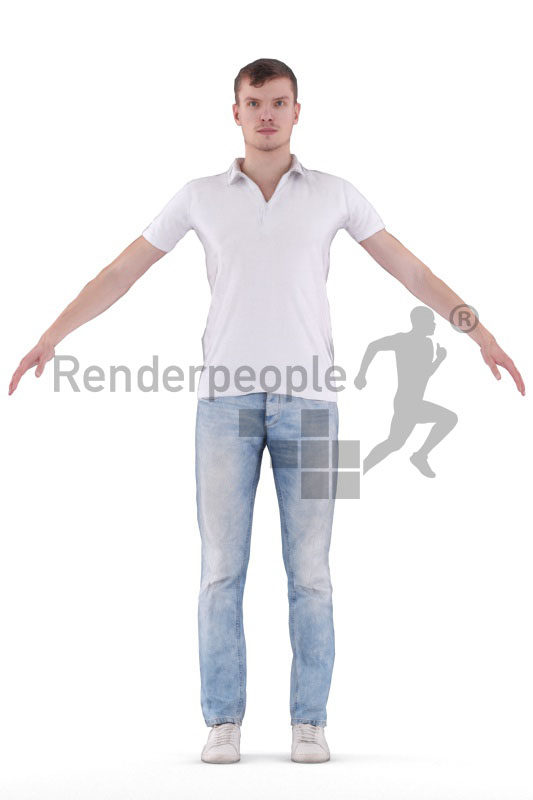 Rigged and retopologized 3D People model – white man in poloshirt and jeans, casual