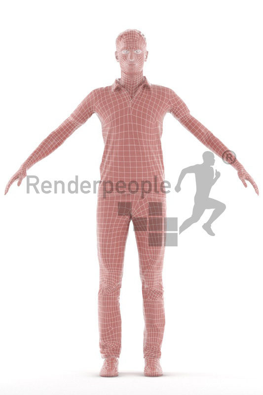 Rigged and retopologized 3D People model – white man in poloshirt and jeans, casual