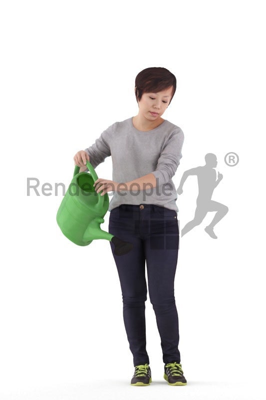 3D People model for 3ds Max and Maya – asian woman with a watering can