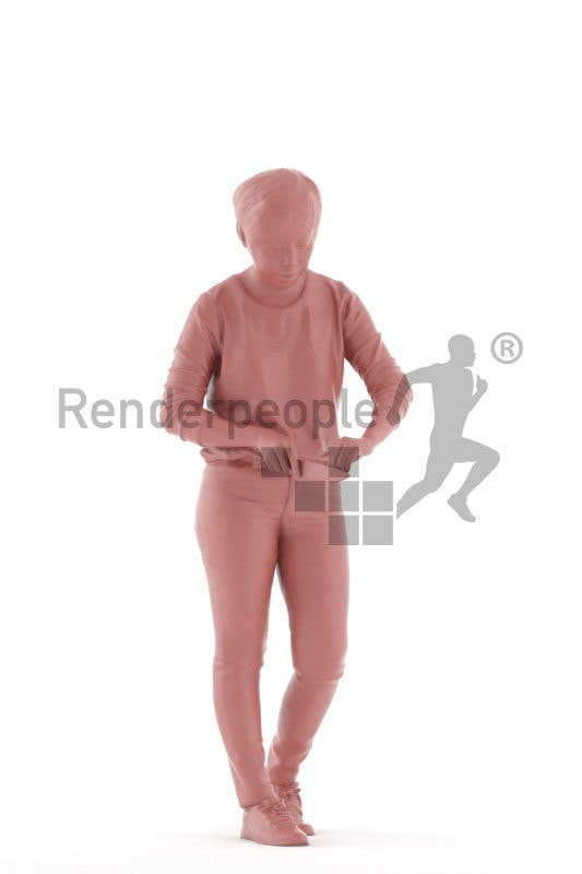 3D People model for 3ds Max and Blender – asian female, standing and chopping something