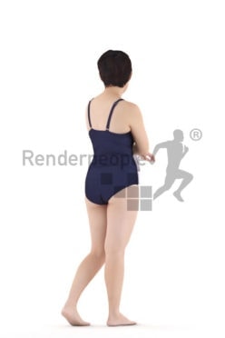 3D People model for 3ds Max and Sketch Up – asian femake in swimmsuit, walking and using a towel