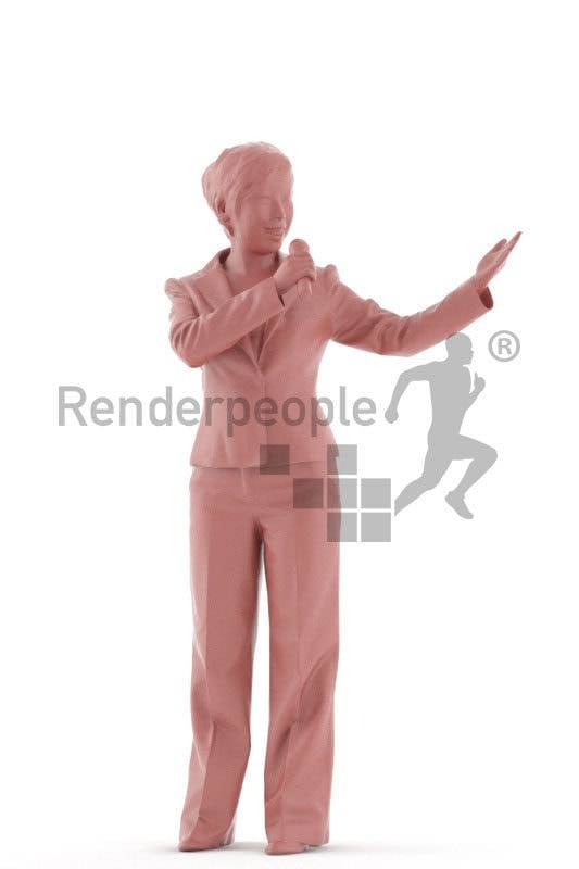3D People model for 3ds Max and Sketch Up – asian woman in office look, standing and moderating/presenting