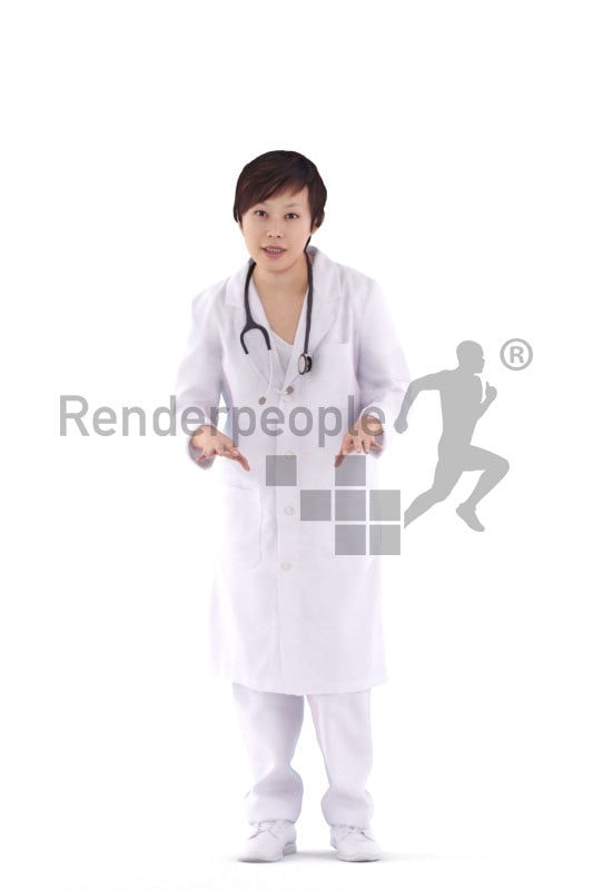 Posed 3D People model for visualization – asian woman in doctors dress, operating