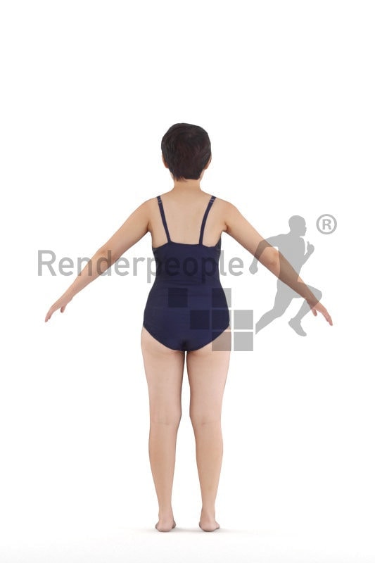 Rigged 3D People model by Renderpeople, asian woman, swimmwear
