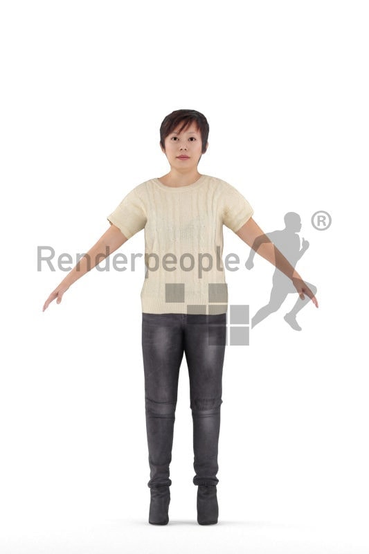 Rigged 3D People model for Maya and Cinema 4D, casual, asian woman