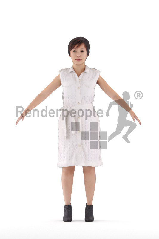 Rigged human 3D model by Renderpeople – asian woman in smart casual dress