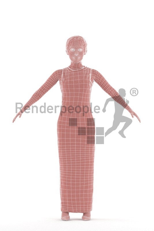 Rigged and retopologized 3D People model – asian woman in event dress