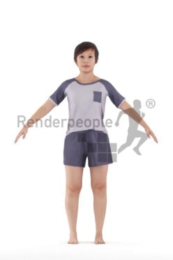Rigged and retopologized 3D People model – Asian woman in sleepwear