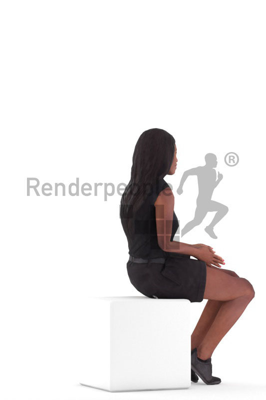 Animated 3D People model for realtime, VR and AR – black woman in a black dress, sitting