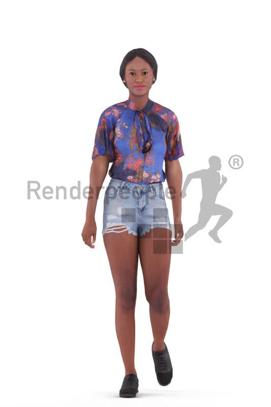 Animated 3D People model for Unreal Engine and Unity – black female in casual summer look, walking
