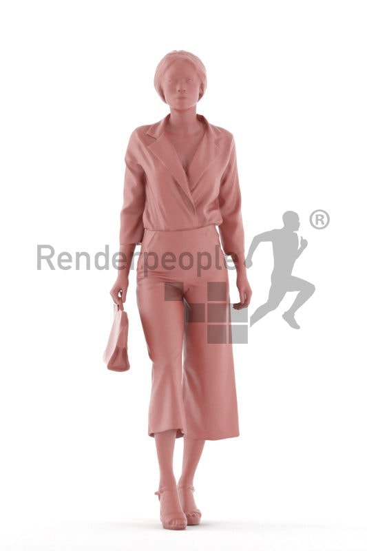 Posed 3D People model by Renderpeople – black woman walking in office look