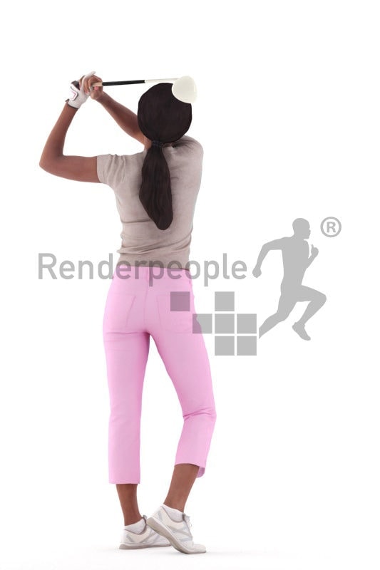 3D People model for 3ds Max and Cinema 4D – black woman playing golf
