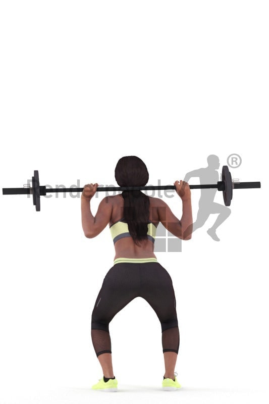 Photorealistic 3D People model by Renderpeople – black woman in gymwear, lifting weights