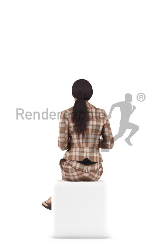 3D People model for 3ds Max and Cinema 4D – black woman in business look, communicating, sitting