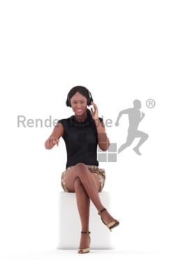 3D People model for 3ds Max and Cinema 4D – black woman in business look, with a headset
