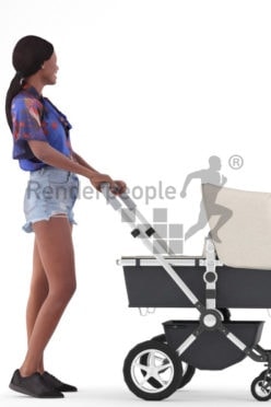 3D People model for 3ds Max and Maya – black woman in daily outfit, carrying a buggy