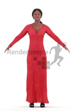 Rigged 3D People model for Maya and 3ds Max – black woman in event dress