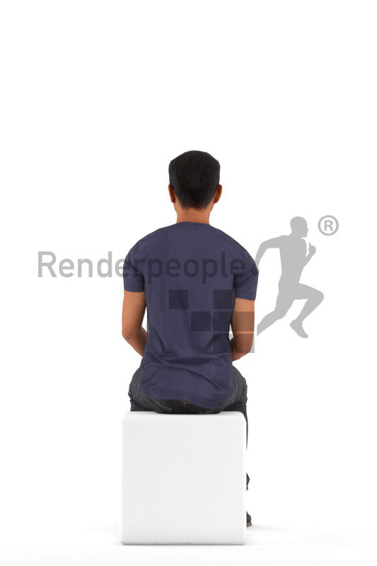 3D People model for animations – asian man in casual tshirt, sitting