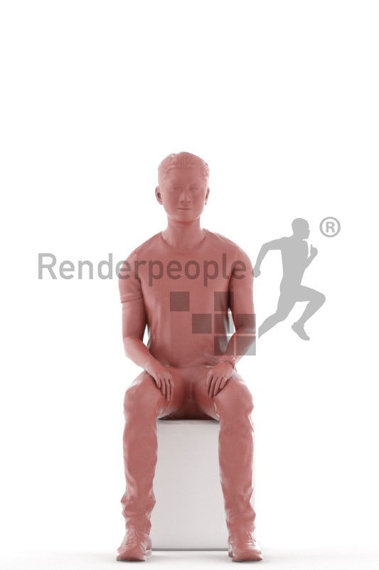 3D People model for animations – asian man in casual tshirt, sitting