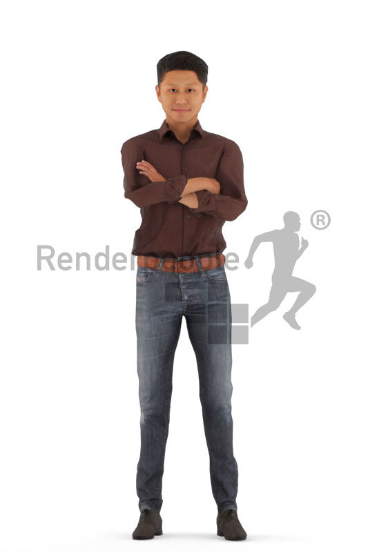 Animated human 3D model by Renderpeople – asian man in office look, standing