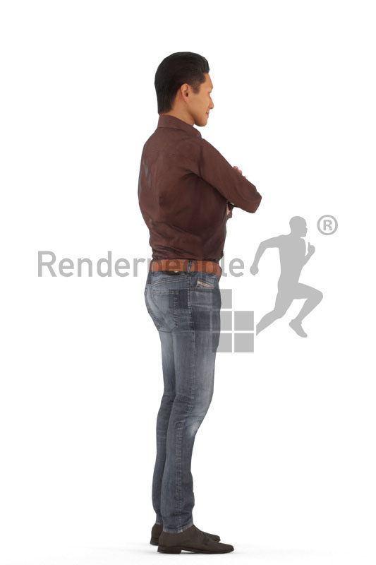 Animated human 3D model by Renderpeople – asian man in office look, standing