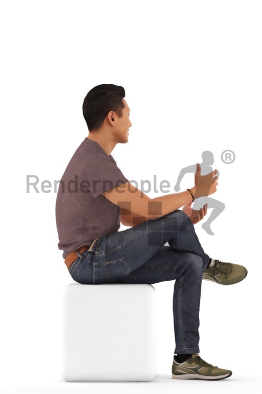 3d people casual, asian 3d man sitting and discussing