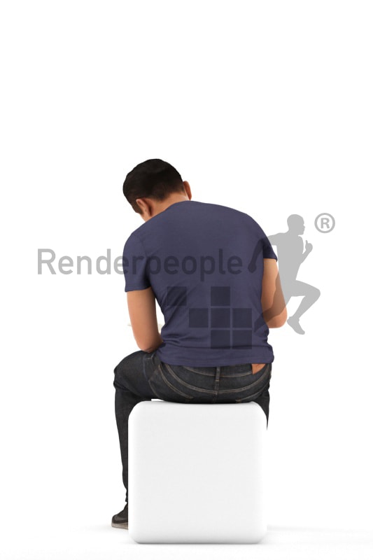 3d people casual, asian 3d man sitting and reading