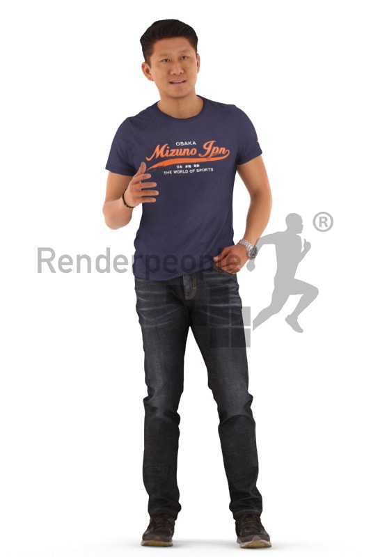 3d people casual, asian 3d man standing and talking