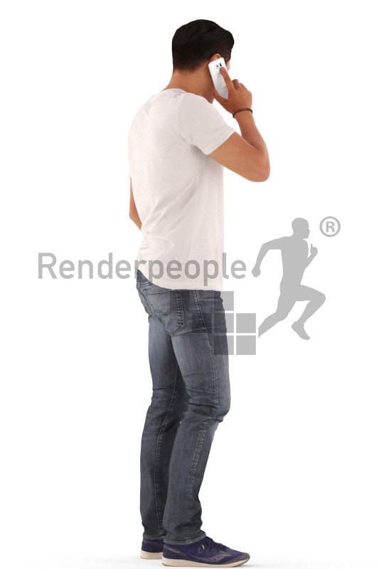 3d people casual, asian 3d man standing and calling somebody