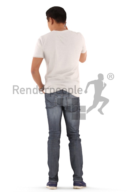 3d people casual, asian 3d man standing and calling somebody