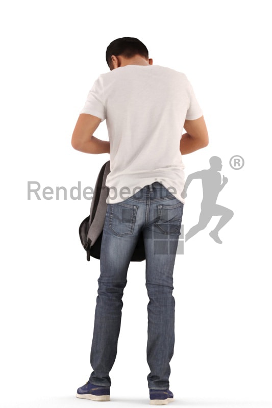 3d people casual, asian 3d man standing and searching in his bag