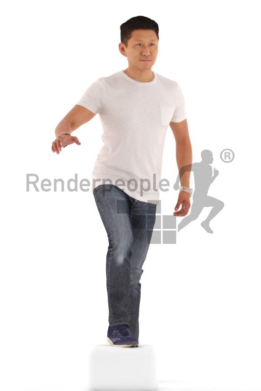 3d people casual, asian 3d man climbing stairs