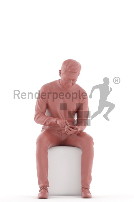3d people casual, asian 3d man sitting and typing on his smartphone