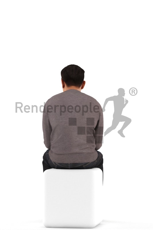 3d people casual, asian 3d man sitting and holding a cup of coffee