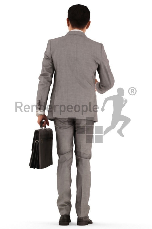 3d people business, asian 3d man standing and shaking hands