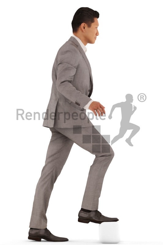 3d people business, asian 3d man walking upstairs