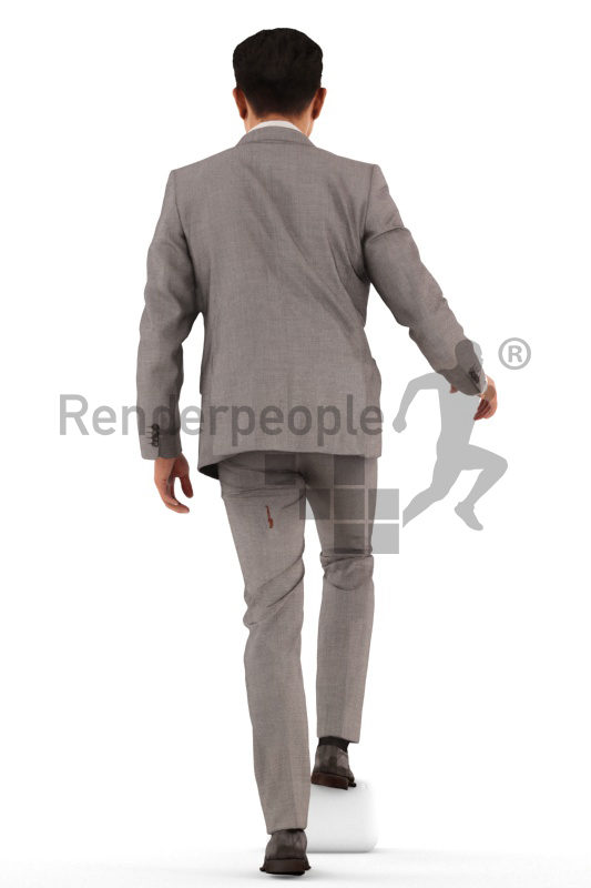3d people business, asian 3d man walking upstairs
