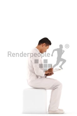 3d people service, laboratory asian 3d man sitting and taking notes