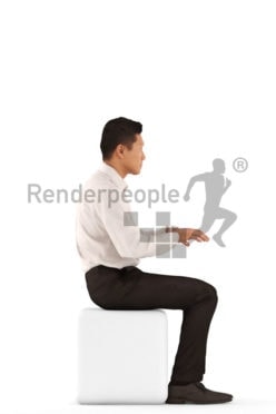 3d people business, asian 3d man sitting and typing