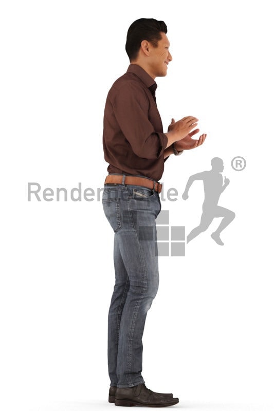 3d people event, asian 3d man standing and clapping