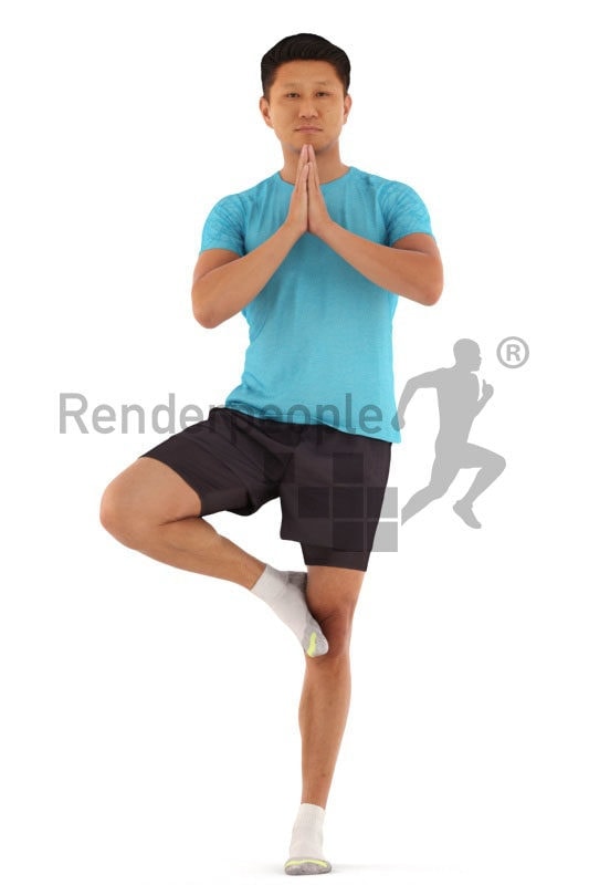 3d people sports, asian 3d man doing yoga
