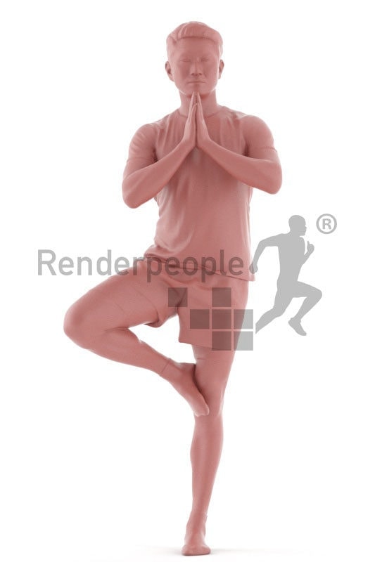 3d people sports, asian 3d man doing yoga