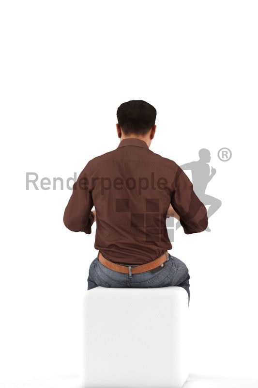3d people casual, asian 3d man sitting and eating
