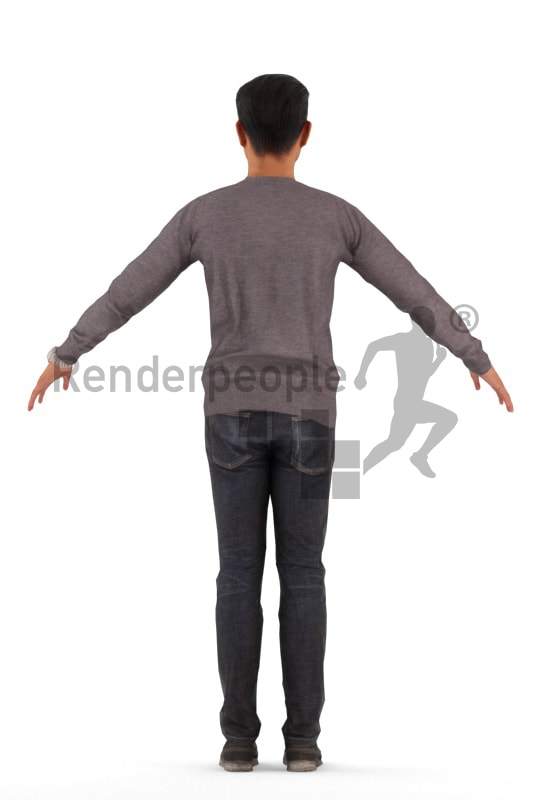 3d people casual, rigged young asian man in A Pose