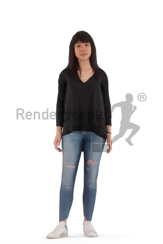 3d people casual, animated woman standing and idling