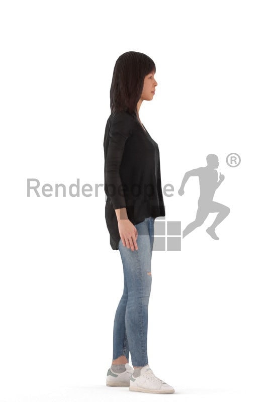 3d people casual, animated woman standing and idling