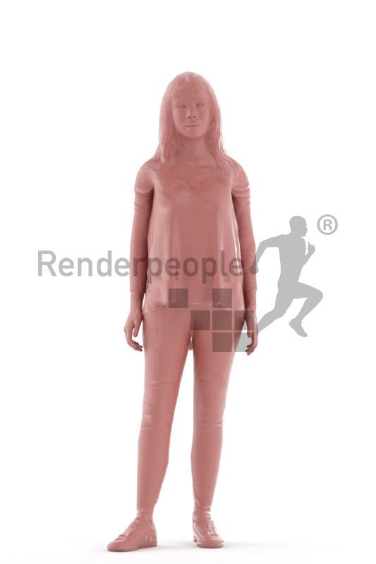 3d people casual, animated woman standing and idling